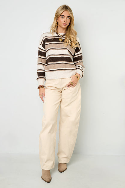 Knitted Polyester Fiber Women's Knit Sweaters Casual Stripes