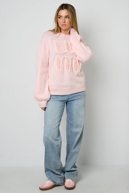 Soft Knitted Sweater for Fall/Winter in Pink, Off-White & Light Purple