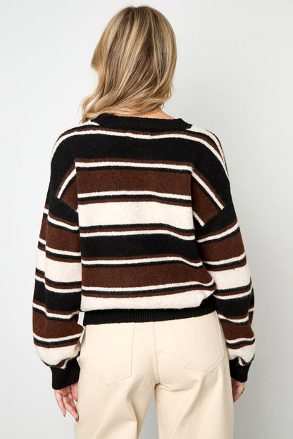 Knitted Polyester Fiber Women's Knit Sweaters Casual Stripes