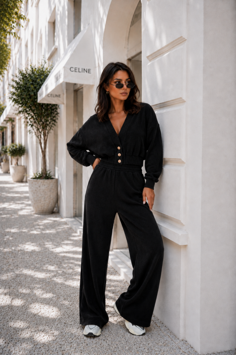 MEGGI Dames Set Zwart | Comfortabele Katoenen Tweedelige Outfit