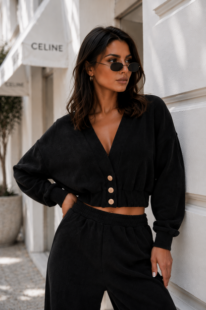 MEGGI Dames Set Zwart | Comfortabele Katoenen Tweedelige Outfit
