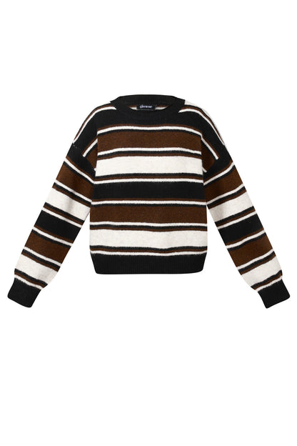 Stylish Khaki, Pink & Dark Brown Striped Knit Sweater