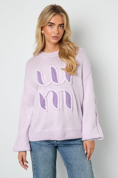 Soft Knitted Sweater for Fall/Winter in Pink, Off-White & Light Purple
